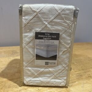 JC Penney King Diamond Pin Tuck Bedskirt Ecru Cream Vtg 15" Drop